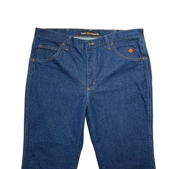 Wrangler Jeans Men's Size 38 Blue Flame Resistant Slim Fit Straight Leg Denim - Picture 3 of 12